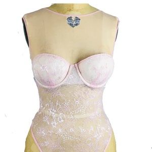 Victorias Secret Sugar Rose Teddy Lace Mesh 34B